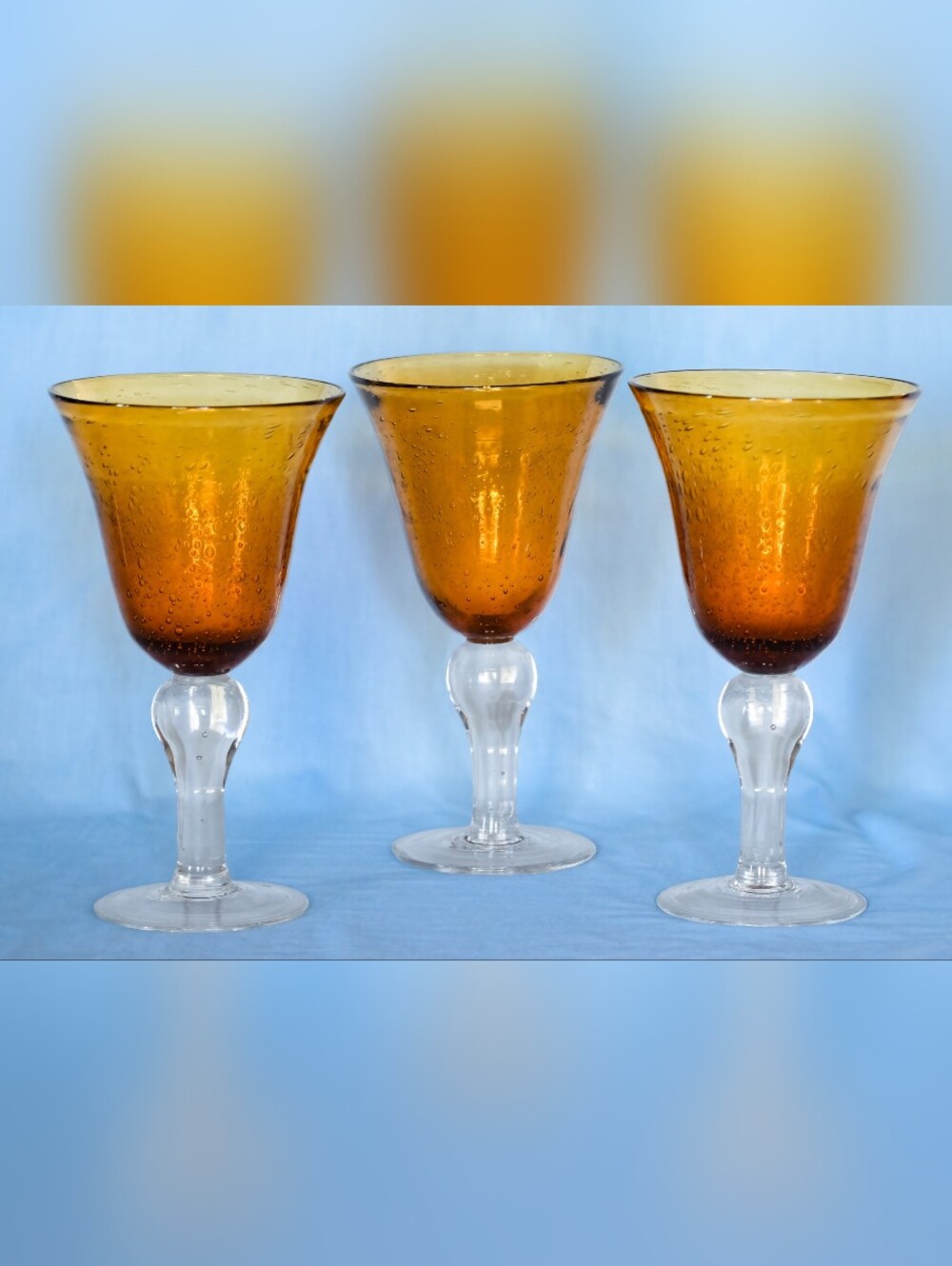 Beautiful Vintage Artland Iris Amber Water or Wine Goblets. Made In USA 3 Set!